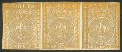 Antichi Stati Italiani - Parma - 1853 - Striscia orizzontale di tre c.5 giallo arancio (6)