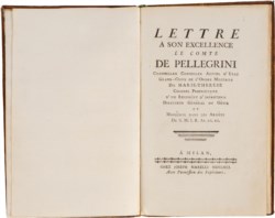 Lettre à son excellence le comte De Pellegrini, Chambellan Conseiller Colonel proprietaire d'un regiment d'infanterie, Directeur Generale du Genie