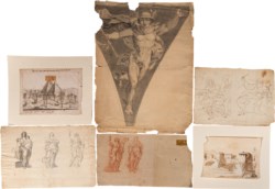 Multiple lot of five drawings and one print: