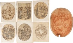 Multiple lot of eight drawings: