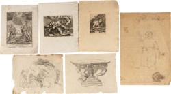 Multiple lot of three prints and three drawings: