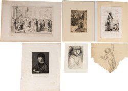 Multiple lot of five prints and one sketch: