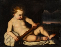 European school of the 19th century - Young Redeemer with a piece of the Cross