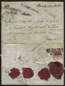 Antichi Stati Italiani - Lombardo Veneto - Raccomandata per la Francia del 1852 da BRESCIA 8 MAR