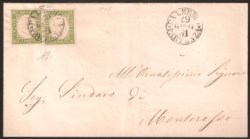 Antichi Stati Italiani - Sardegna - Lettera con due esemplari c.5 verde oliva chiaro (13Ca)