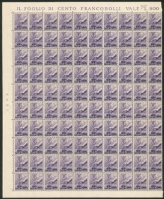 Italia - Repubblica - 1947/ - Intero foglio di 100 esemplari del 6 lire Democratica (556)