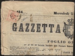 Antichi Stati Italiani - Lombardo Veneto - Segnatasse giornali - Giornale GAZZETTA DI MODENA del 21 dicembre 1859