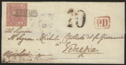 Antichi Stati Italiani - Napoli - Lettera con gr.5 carminio rosa (9) II tavola con bollo ANNULLATO in cartella da NAPOLI 16 NOV.1860