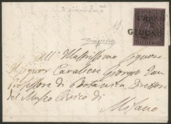 Antichi Stati Italiani - Parma - Parma / 2 / Giugno (52) - SD (3 righe) su 25 cent violetto (4) su lettera per Milano