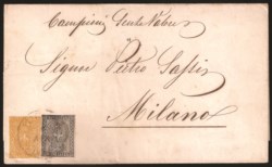 Antichi Stati Italiani - Parma - Lettera con c.10 bianco prima emissione + c.5 giallo arancio seconda emissione (2+6)