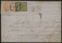 Antichi Stati Italiani - Parma - Lettera con affrancatura mista c.5 giallo + c.25 bruno lilla (1+10)