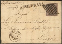 Antichi Stati Italiani - Romagne - Assicurata affrancata con 5 bai violetto (6)