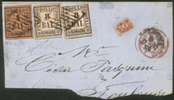 Antichi Stati Italiani - Romagne - Grande frammento di lettera con affrancatura bicolore composto da un 4 bai (5) più due 8 bai (8)