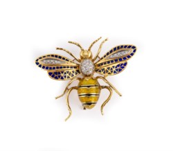 Gold brooch with diamond and enamel, 1950s-60s