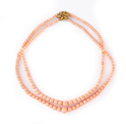 Buccellati, two-strand necklace in peau d'ange coral, circa 1970