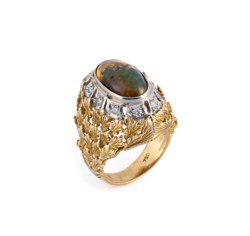 Gold ring with diamonds and dark opal