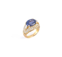 Bulgari, Trombino gold ring with diamonds and sapphire, ca. 1980