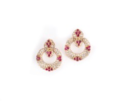 Bulgari, gold earrings with diamonds and rubies, ca. 1980