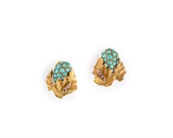 Buccellati, ruby and turquoise gold earrings, ca. 1960