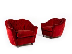 Pair of red velvet armchairs