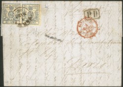 Antichi Stati Italiani - Parma - Lettera affrancata con coppia orizzontale del 40 cent azzurro (11 cat.22000)