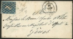 Antichi Stati Italiani - Sardegna - Piccola lettera affrancata con 20 cent azzurro chiaro da Torino 22 MAG.51 per Genova