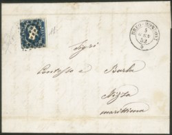 Antichi Stati Italiani - Sardegna - Lettera affrancata con 20 cent azzurro scuro (2b)