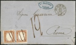 Antichi Stati Italiani - Sardegna - Due esemplari del 10 cent bistro arancio (14Df)