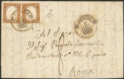 Antichi Stati Italiani - Sardegna - Due esemplari del 10 cent arancio brunastro (14Dg)