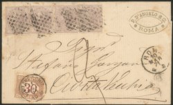 Regno - Vittorio Emanuele II - Lettera affrancata con cinque esemplari del 5 cent violetto