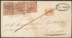 Antichi Stati Italiani - Napoli - Busta affrancata con 2+5+10 grana (5+8+10a)