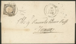 Antichi Stati Italiani - Province Napoletane - Lettera affrancata con 1 grano grigio nero (19a)