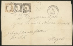 Antichi Stati Italiani - Province Napoletane - Lettera affrancata con coppia orizzontale del 1 grano grigio nero