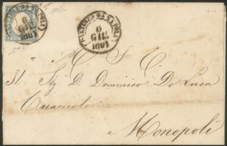 Antichi Stati Italiani - Province Napoletane - Lettera affrancata con 2 grana azzurro chiaro