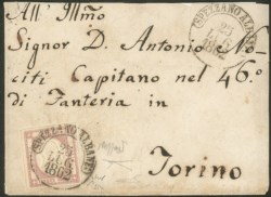 Antichi Stati Italiani - Province Napoletane - Busta affrancata con 5 grana lilla scuro (21d)