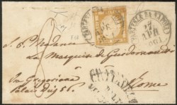 Antichi Stati Italiani - Province Napoletane - Falso dell'epoca - Falso per posta del 10 grana I tipo effige tipo A colore giallo ocra ben marginato (F5 cat.19500)