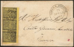 Antichi Stati Italiani - Parma - Lettera affrancata con striscia orizzontale di tre del 5 cent giallo arancio