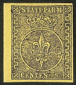 Antichi Stati Italiani - Parma - 1852 - Fresco esemplare del 5 cent giallo (1)