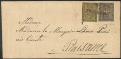 Antichi Stati Italiani - Parma - Lettera affrancata con 5 cent giallo + 10 cent nero (1 + 2)