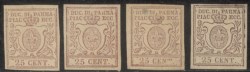 Antichi Stati Italiani - Parma - 1857 - Lotto di quattro esemplari del 25 cent bruno lilla (10)