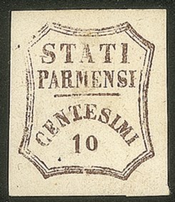Antichi Stati Italiani - Parma - 1859 - 10 cent bruno con cifra 0 piccola (14c)