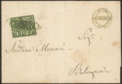 Antichi Stati Italiani - Stato pontificio - Letterina da Cento a Bologna il 17 marzo 1856 con 2 baj (Sass. 3 a)