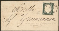 Antichi Stati Italiani - Sardegna - Splendida ricevuta stampata affrancata con 5 cent verde mirto (13A)