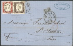 Antichi Stati Italiani - Sardegna - 10 cent bruno cioccolato scuro + 40 cent rosso (14Af + 16C)