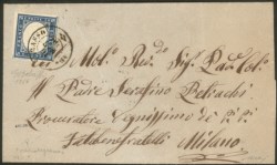 Antichi Stati Italiani - Sardegna - Annullamenti - Fresca lettera con esemplare del 20 cent cobalto grigio (15Cb)