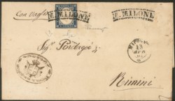 Antichi Stati Italiani - Sardegna - Annullamenti - Lettera da Monte Milone (p. R1) a Rimini 13.4.61