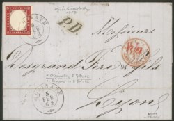 Antichi Stati Italiani - Sardegna - Annullamenti - Lettera affrancata con 40 cent rosa carminio (16E)