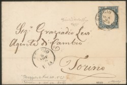 Antichi Stati Italiani - Sardegna - Annullamenti - Esemplare ben marginato del 20 cent azzurro (15C)