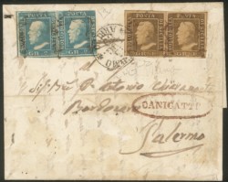 Antichi Stati Italiani - Sicilia - Eccezionale lettera con coppia del 1 grano bruno ruggine (3)