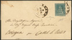 Antichi Stati Italiani - Toscana - Annullamenti - Lettera gialla da Prato e Castel San Pietro del 3 agosto 1855